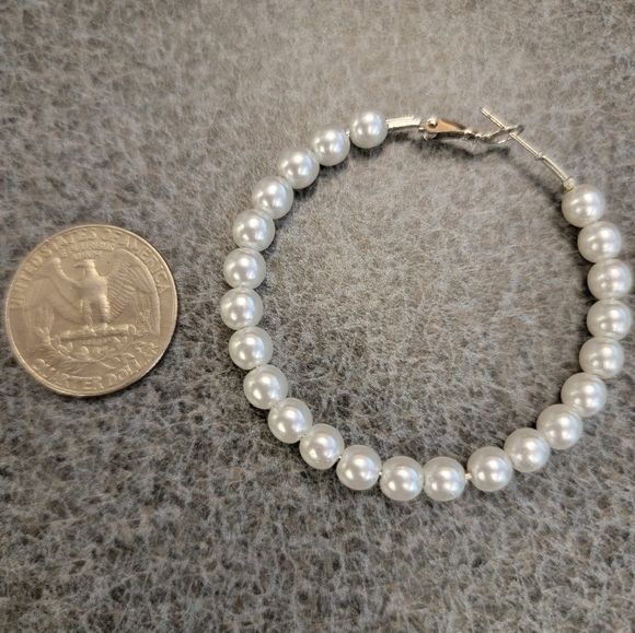 Classic Faux Pearl Hoop Earrings - Picture 2 of 2